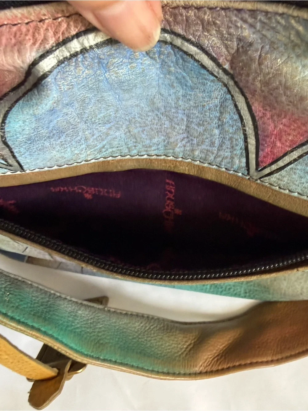 Anuschka Hand-Painted Genuine Leather Hobo Bag Abstract Art Shoulder Purse